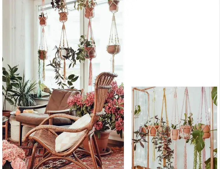 Handmade boho style macrame plant pot holder