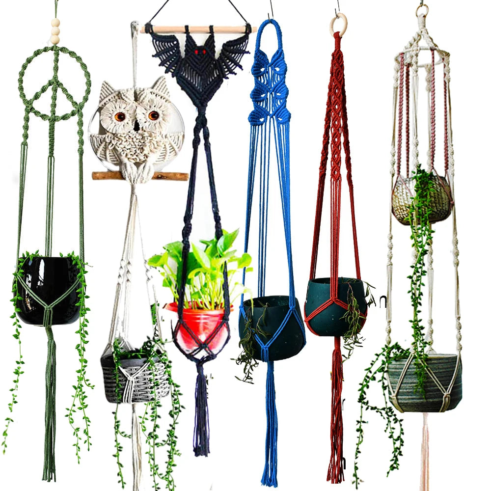Handmade boho style macrame plant pot holder