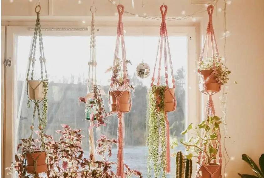 Handmade boho style macrame plant pot holder
